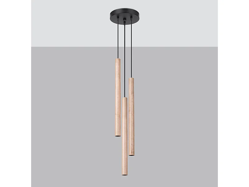 Lampade a sospensione Brill moderno di acciaio/legno - 3 sorgenti luminose 4000K - L.19,5 x A.115 cm - legna
