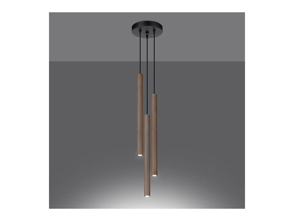 Lampy wiszące nowoczesny Brill, stal/drewno - 3 źródło światła 4000K - L.19.5 x H.115 cm - drewno