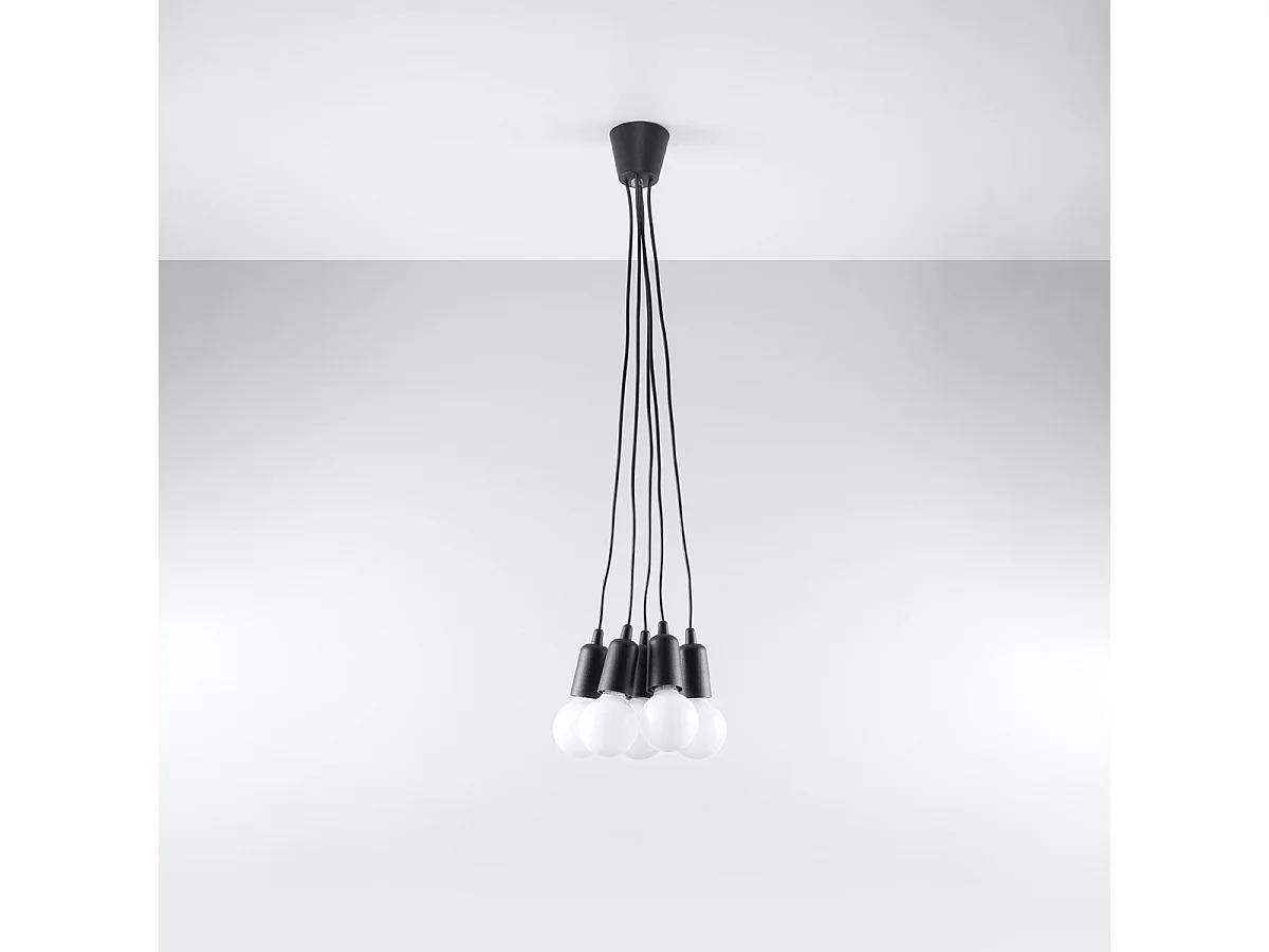 Lampes suspendues Astis moderne en PVC - 5 sources lumineuses 4000K - L.25 x H.90 cm - noir
