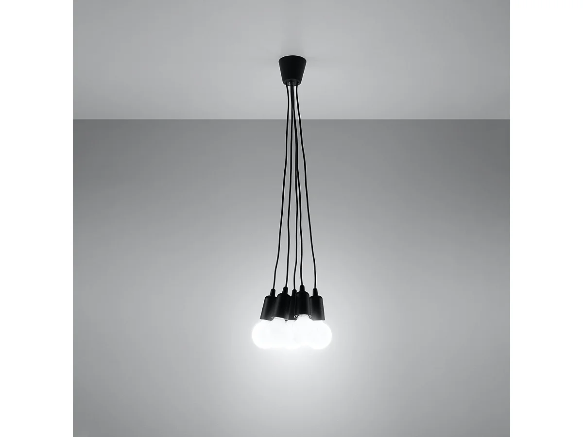 Lampes suspendues Astis moderne en PVC - 5 sources lumineuses 4000K - L.25 x H.90 cm - noir