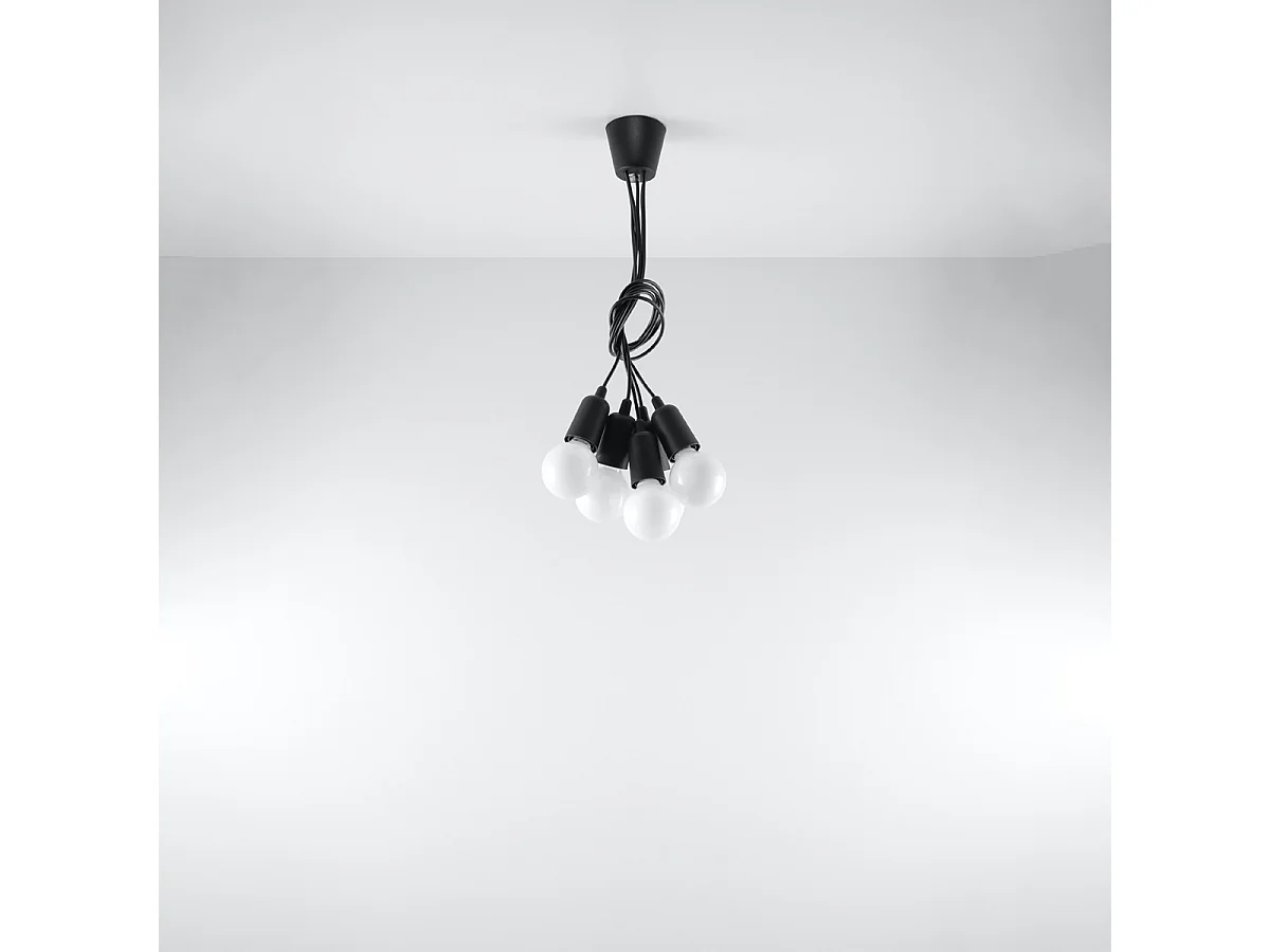 Lampes suspendues Astis moderne en PVC - 5 sources lumineuses 4000K - L.25 x H.90 cm - noir