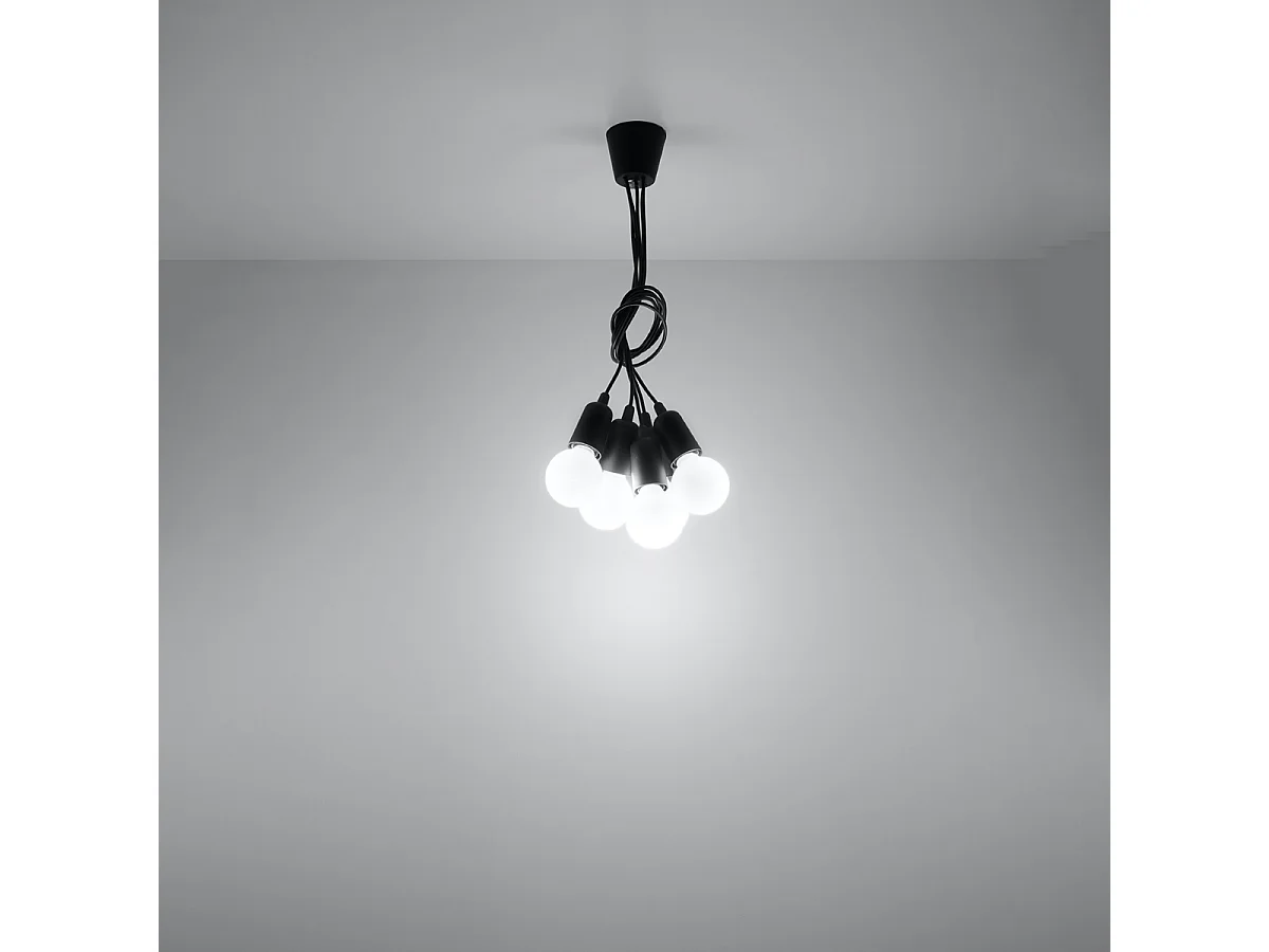 Lampes suspendues Astis moderne en PVC - 5 sources lumineuses 4000K - L.25 x H.90 cm - noir
