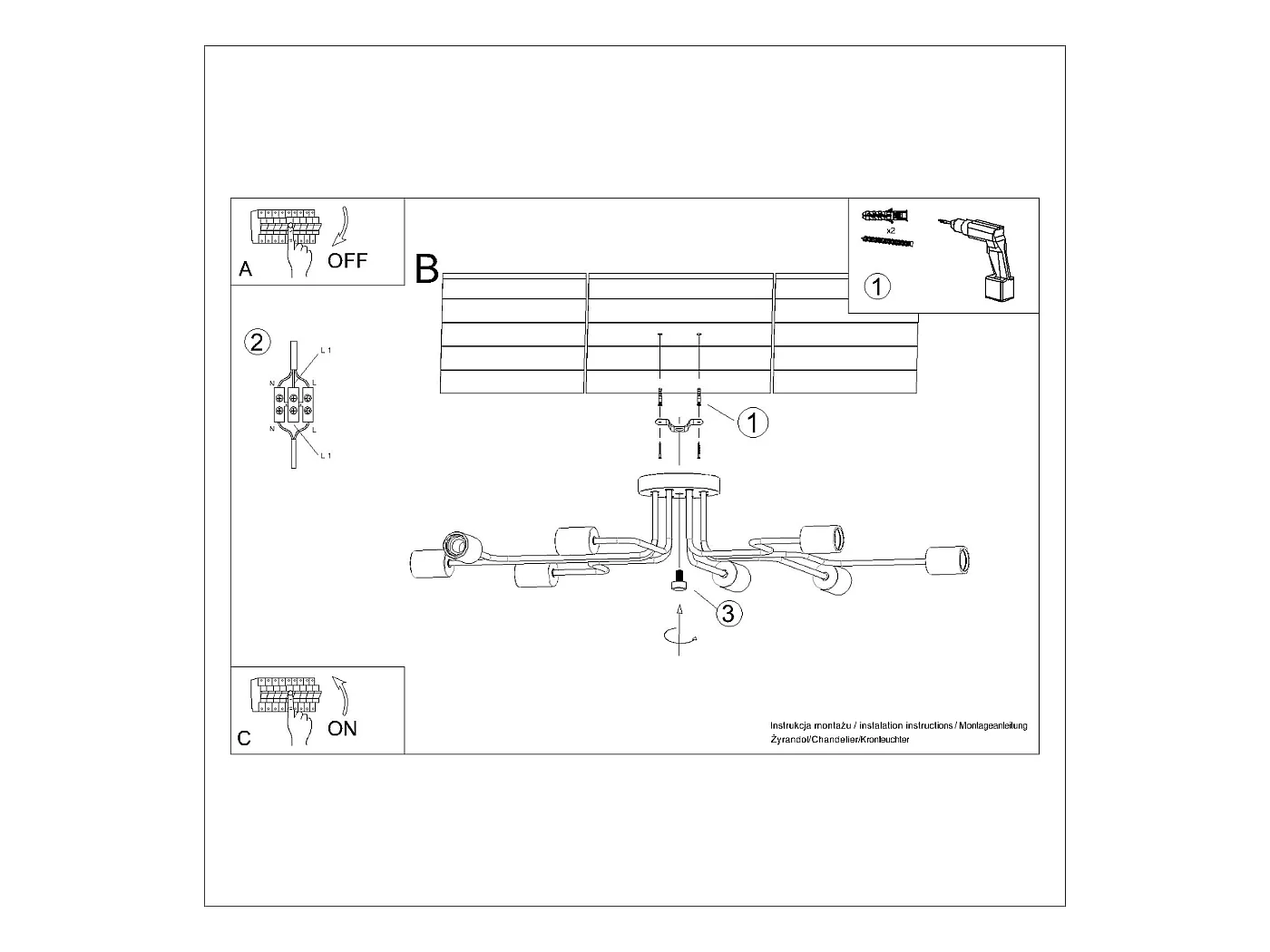 Lustre Zimbo grenier en acier/bois - 8 sources lumineuses 3000K - L.100 x H.16,5 cm - blanc/bois naturel