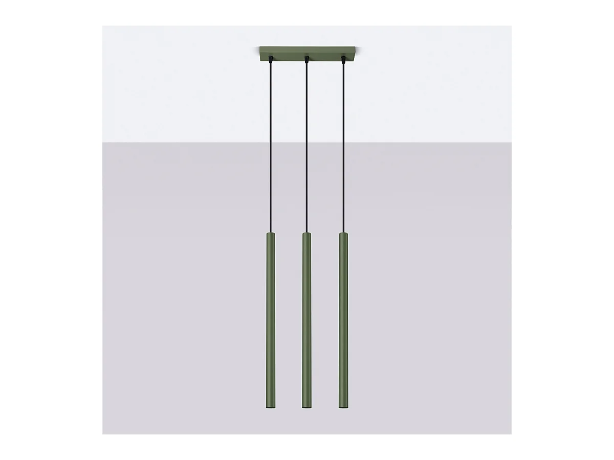 Lampada a sospensione Brill moderno di acciaio - 3 sorgenti luminose 4000K - L.30 x A.94 cm - verde oliva