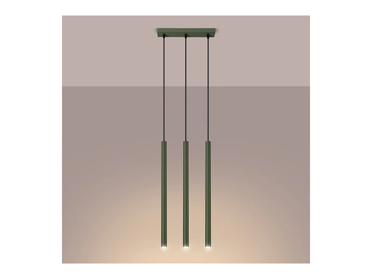 Lampada a sospensione Brill moderno di acciaio - 3 sorgenti luminose 4000K - L.30 x A.94 cm - verde oliva