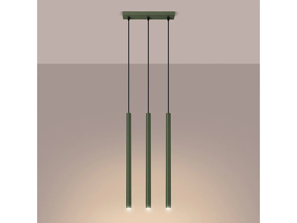 Lampe à suspension Brill moderne en acier - 3 sources lumineuses 4000K - L.30 x H.94 cm - vert olive