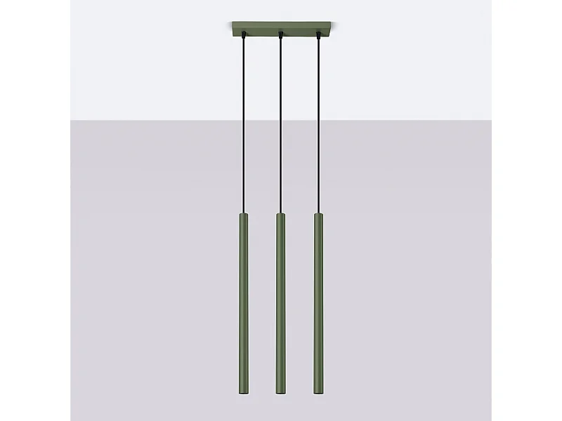 Lampe à suspension Brill moderne en acier - 3 sources lumineuses 4000K - L.30 x H.94 cm - vert olive