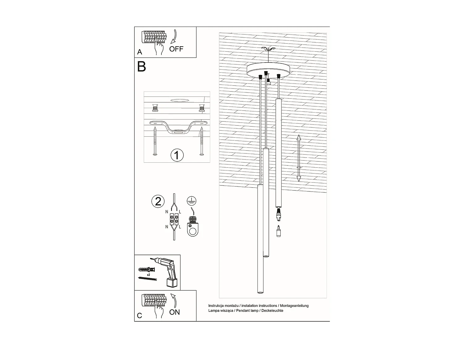 Lampes suspendues Brill moderne en acier - 3 sources lumineuses 4000K - L.20 x H.90 cm - noir