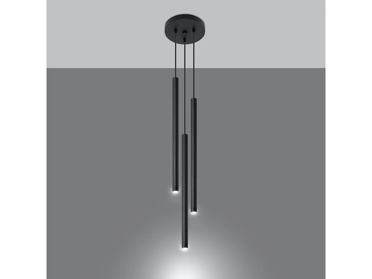 Lampes suspendues Brill moderne en acier - 3 sources lumineuses 3000K - L.20 x H.90 cm - noir