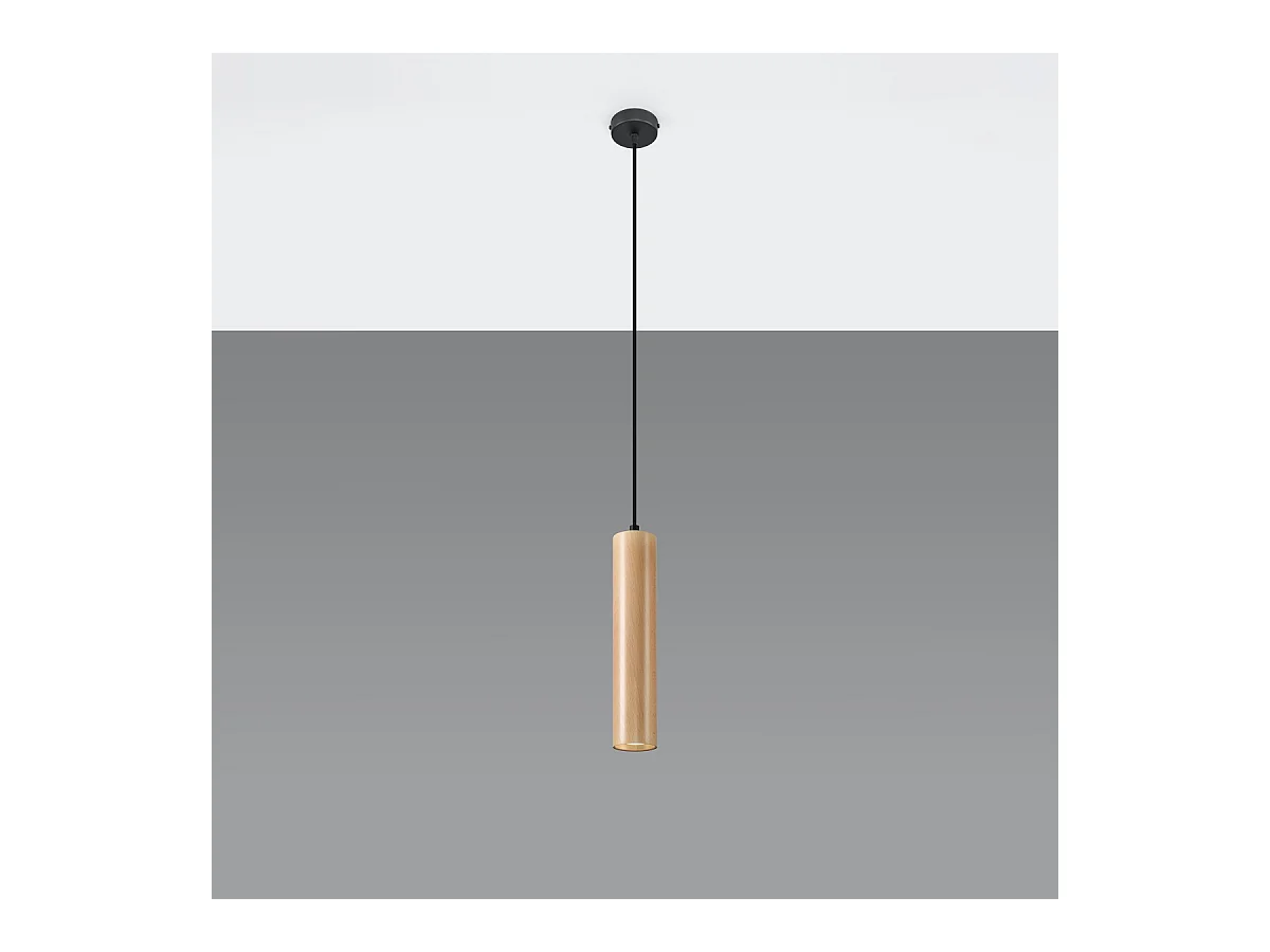 Lampy wiszące skandynawski Silno, drewno - 1 źródło światła 3000K - L.8 x H.105 cm - naturalne drewno