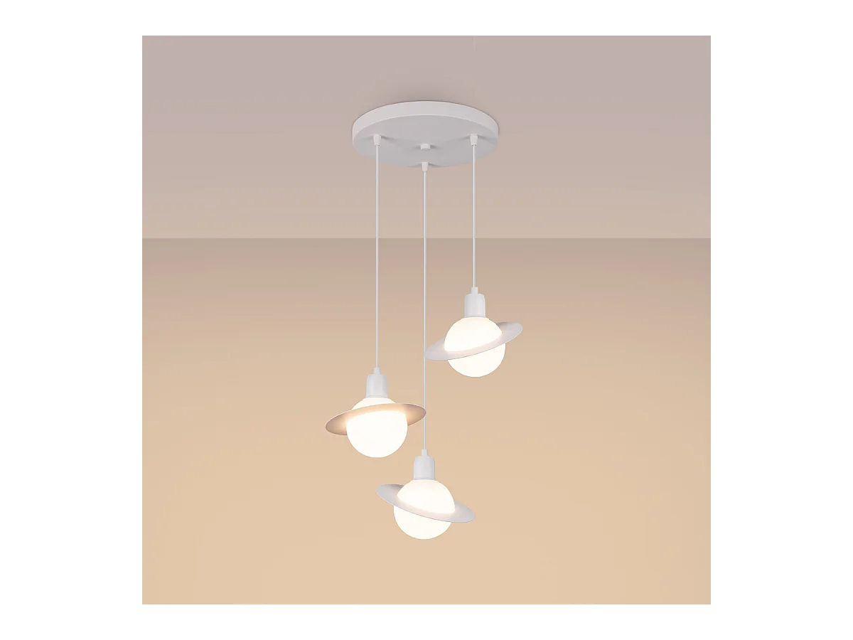 Lustre Gloxo moderne en acier - 3 sources lumineuses 4000K - L.32 x H.120 cm - blanc