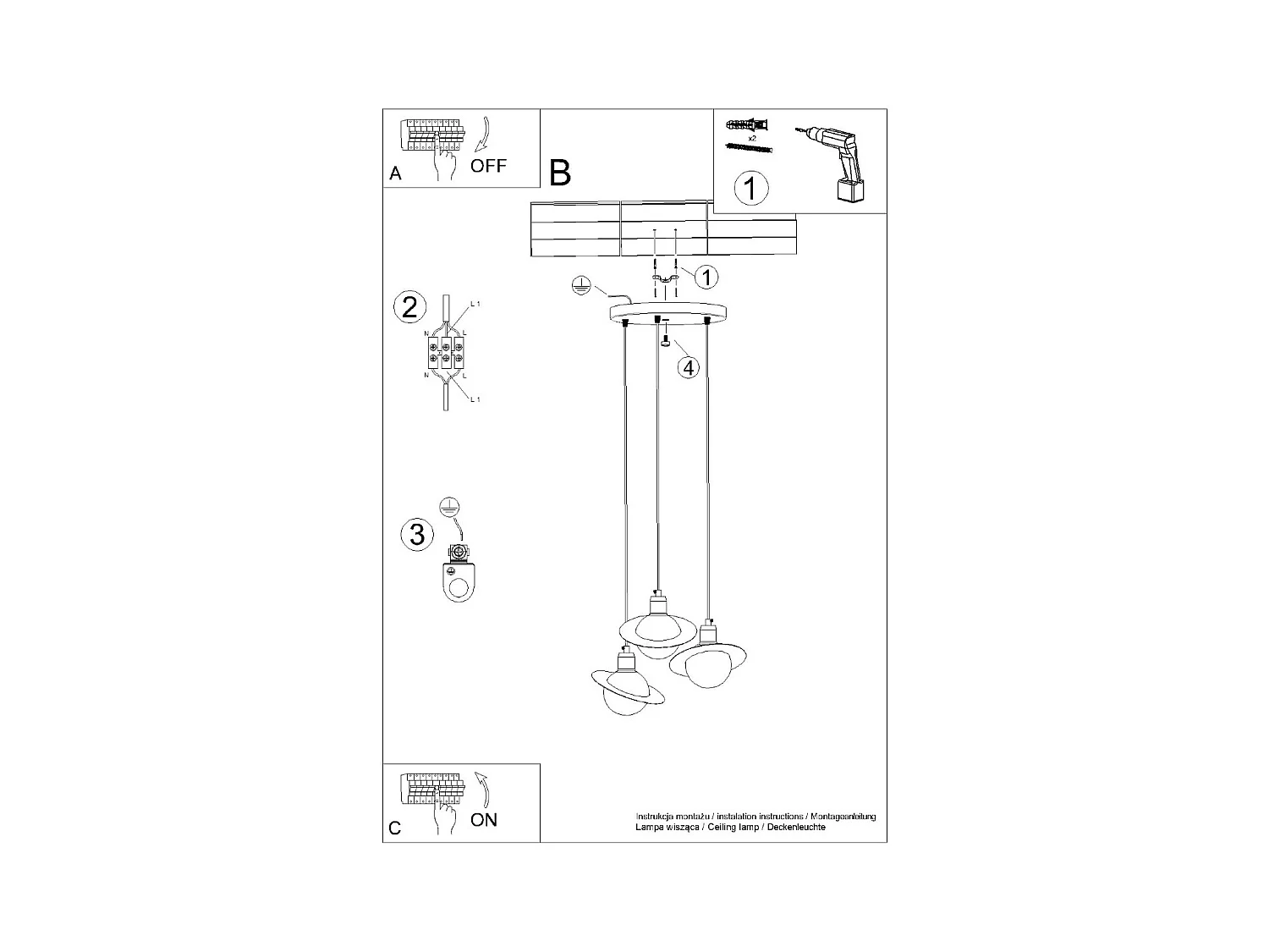 Lustre Gloxo moderne en acier - 3 sources lumineuses 4000K - L.32 x H.120 cm - blanc