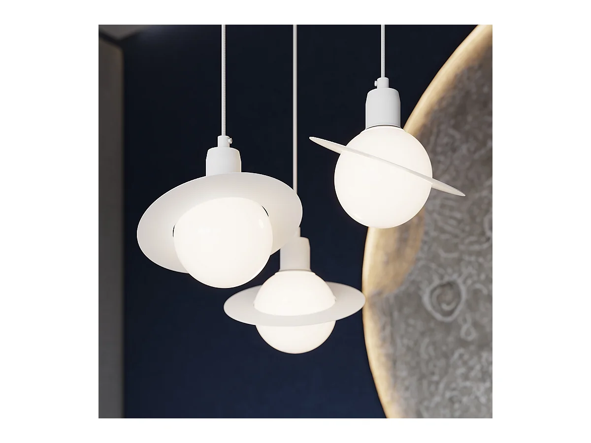 Lustre Gloxo moderne en acier - 3 sources lumineuses 4000K - L.32 x H.120 cm - blanc