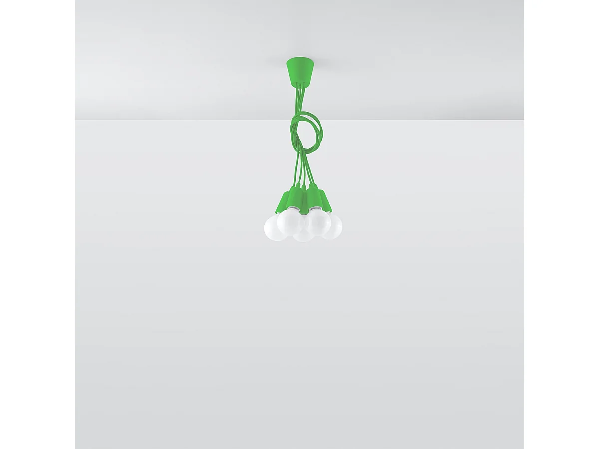 Lampes suspendues Astis moderne en PVC - 5 sources lumineuses 4000K - L.25 x H.90 cm - vert