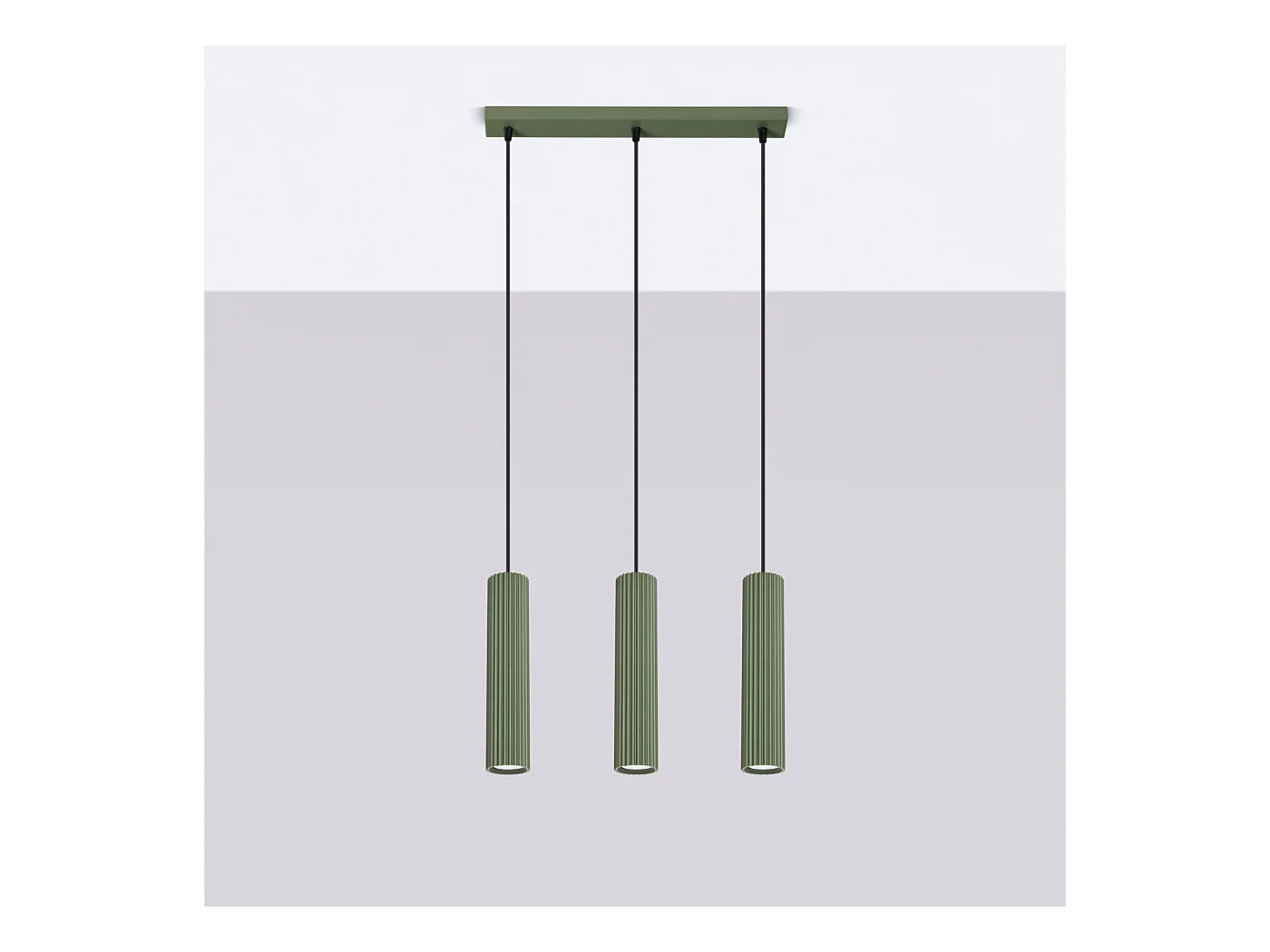 Hanglamp Gloow minimalistisch van  - 3 lichtbronnen 3000K - L.45 x H.98 cm - olijfgroen