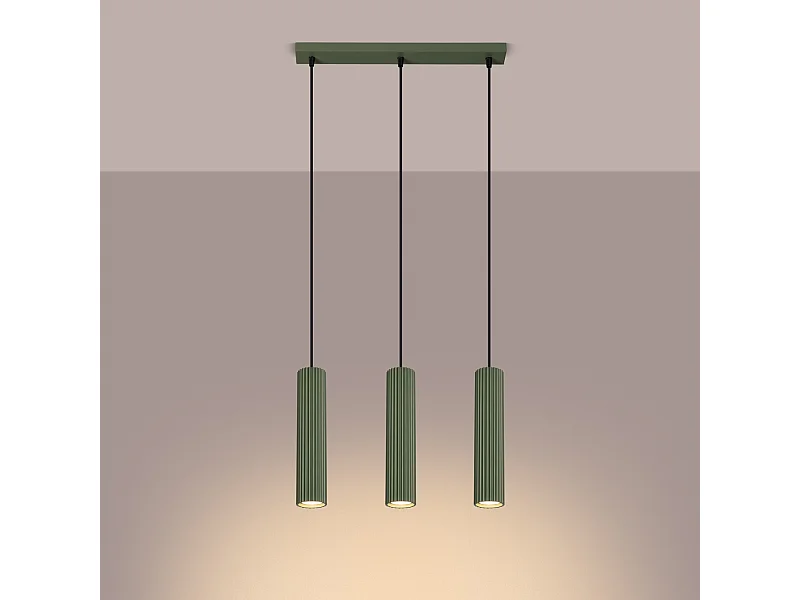 Lampe à suspension Gloow minimaliste en aluminium - 3 sources lumineuses 3000K - L.45 x H.98 cm - vert olive