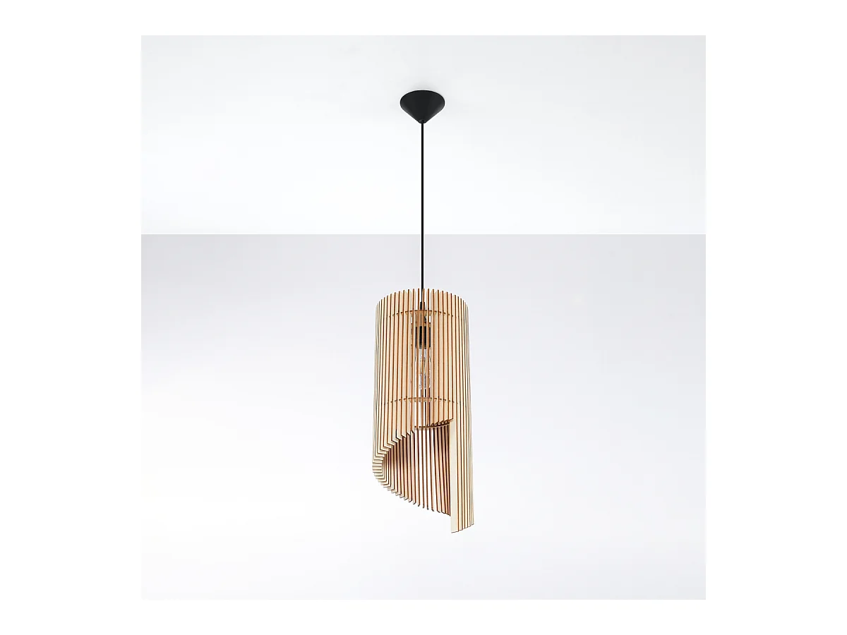 Lampy wiszące skandynawski Zenexia, drewno - 1 źródło światła 3000K - L.21 x H.120 cm - naturalne drewno