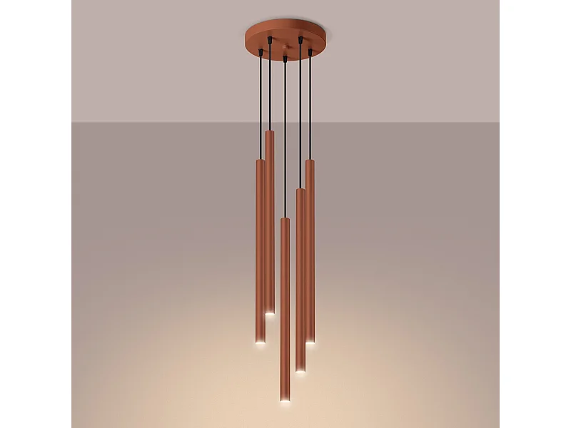 Lampada a sospensione Brill moderno di acciaio - 5 sorgenti luminose 3000K - L.25 x A.104 cm - ocra rossa
