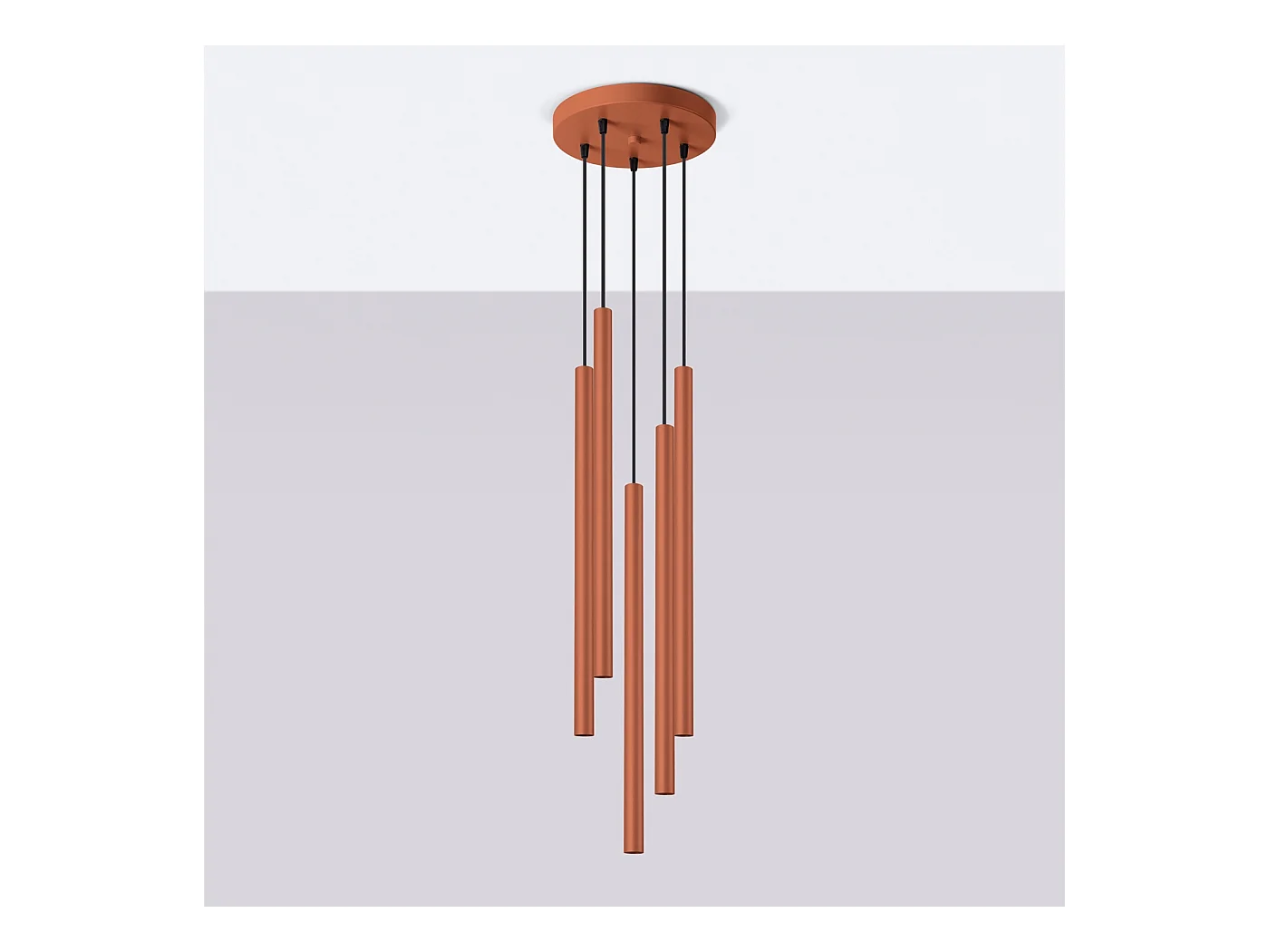 Lampada a sospensione Brill moderno di acciaio - 5 sorgenti luminose 3000K - L.25 x A.104 cm - ocra rossa