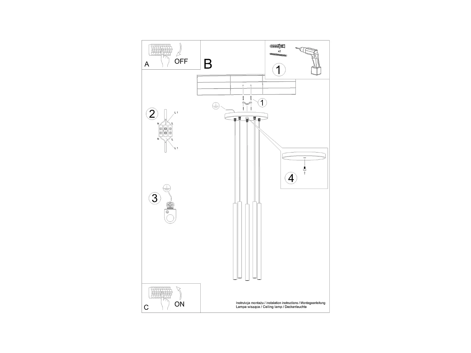 Lampada a sospensione Brill moderno di acciaio - 5 sorgenti luminose 3000K - L.25 x A.104 cm - ocra rossa