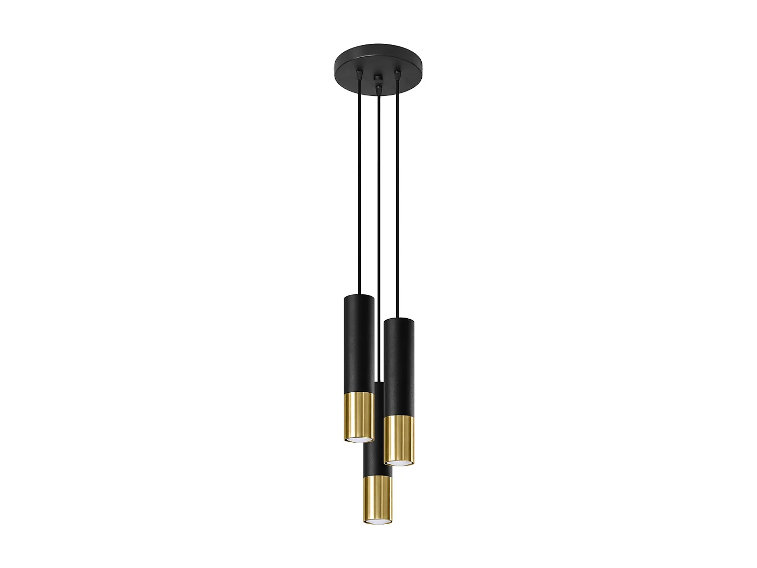 Lampes suspendues Zarpex moderne en acier - 3 sources lumineuses 4000K - L.20 x H.90 cm - or noir