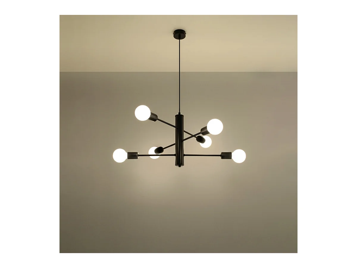 Lustres Luxra sótão, aço - 6 fontes de luz 3000K - L.60 x H.85 cm - preto