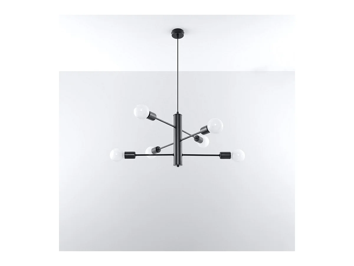 Lustres Luxra sótão, aço - 6 fontes de luz 3000K - L.60 x H.85 cm - preto