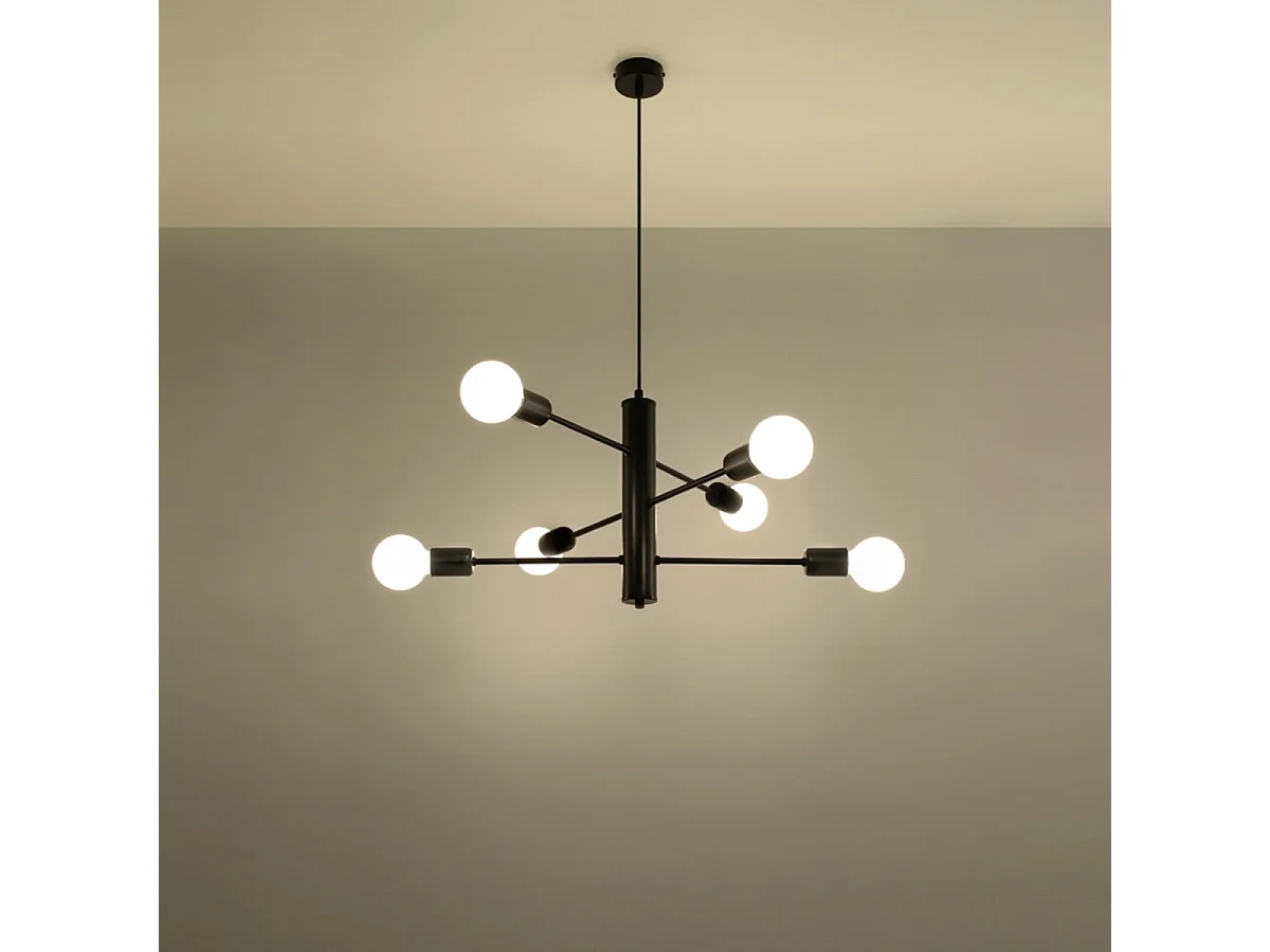 Lustres Luxra grenier en acier - 6 sources lumineuses 3000K - L.60 x H.85 cm - noir