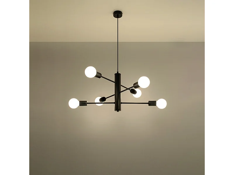 Lustres Luxra grenier en acier - 6 sources lumineuses 3000K - L.60 x H.85 cm - noir