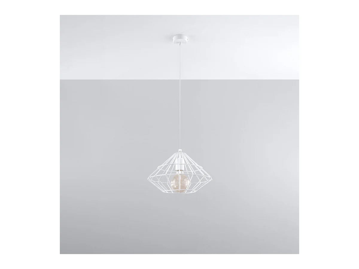 Lampes suspendues Neoteru industriel en acier - 1 sources lumineuses 3000K - L.32 x H.120 cm - blanc