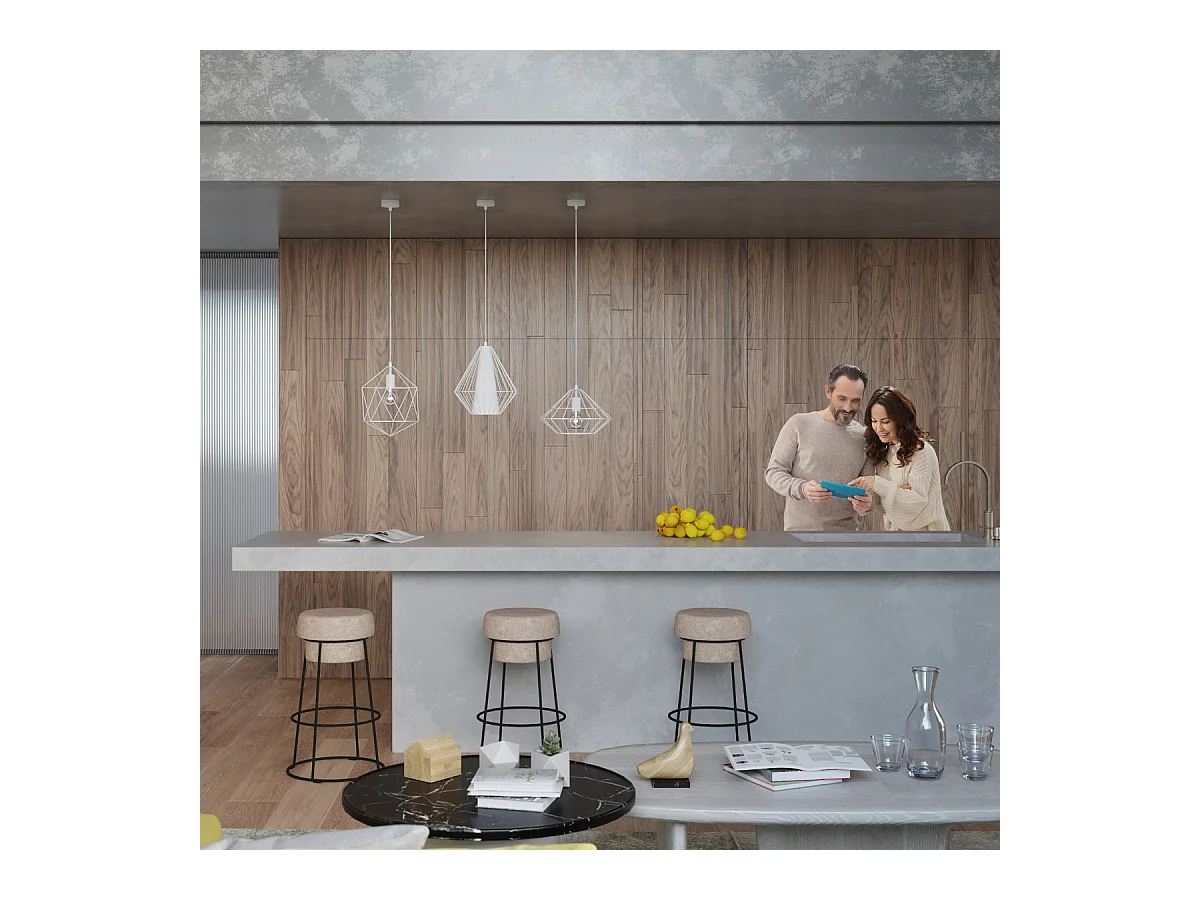 Lampes suspendues Neoteru industriel en acier - 1 sources lumineuses 3000K - L.32 x H.120 cm - blanc