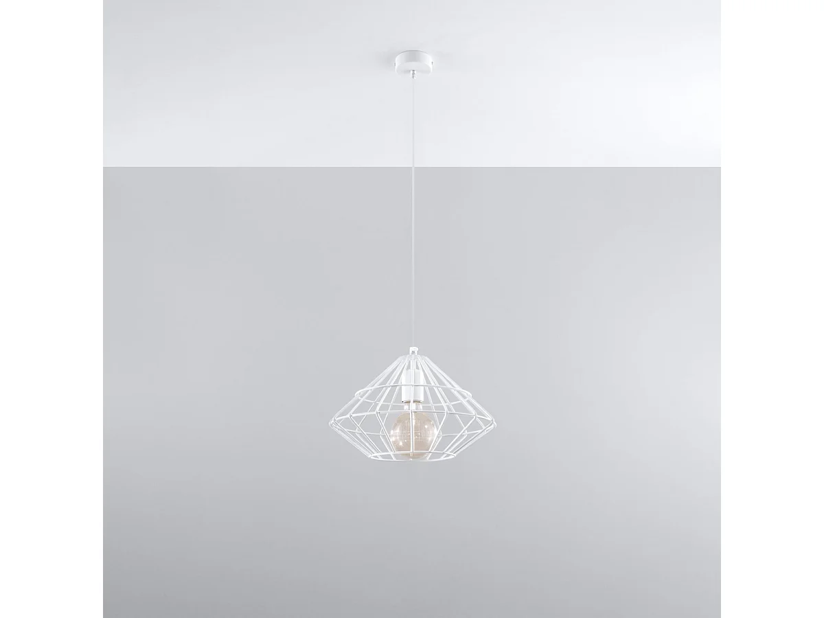 Lampes suspendues Neoteru industriel en acier - 1 sources lumineuses 3000K - L.32 x H.120 cm - blanc