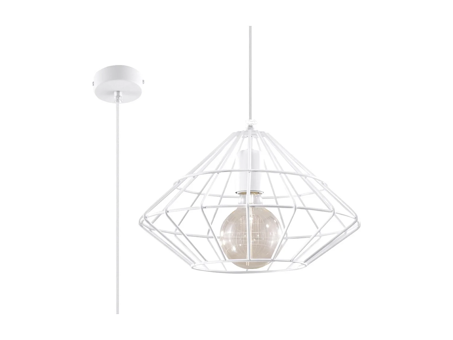Lampes suspendues Neoteru industriel en acier - 1 sources lumineuses 3000K - L.32 x H.120 cm - blanc