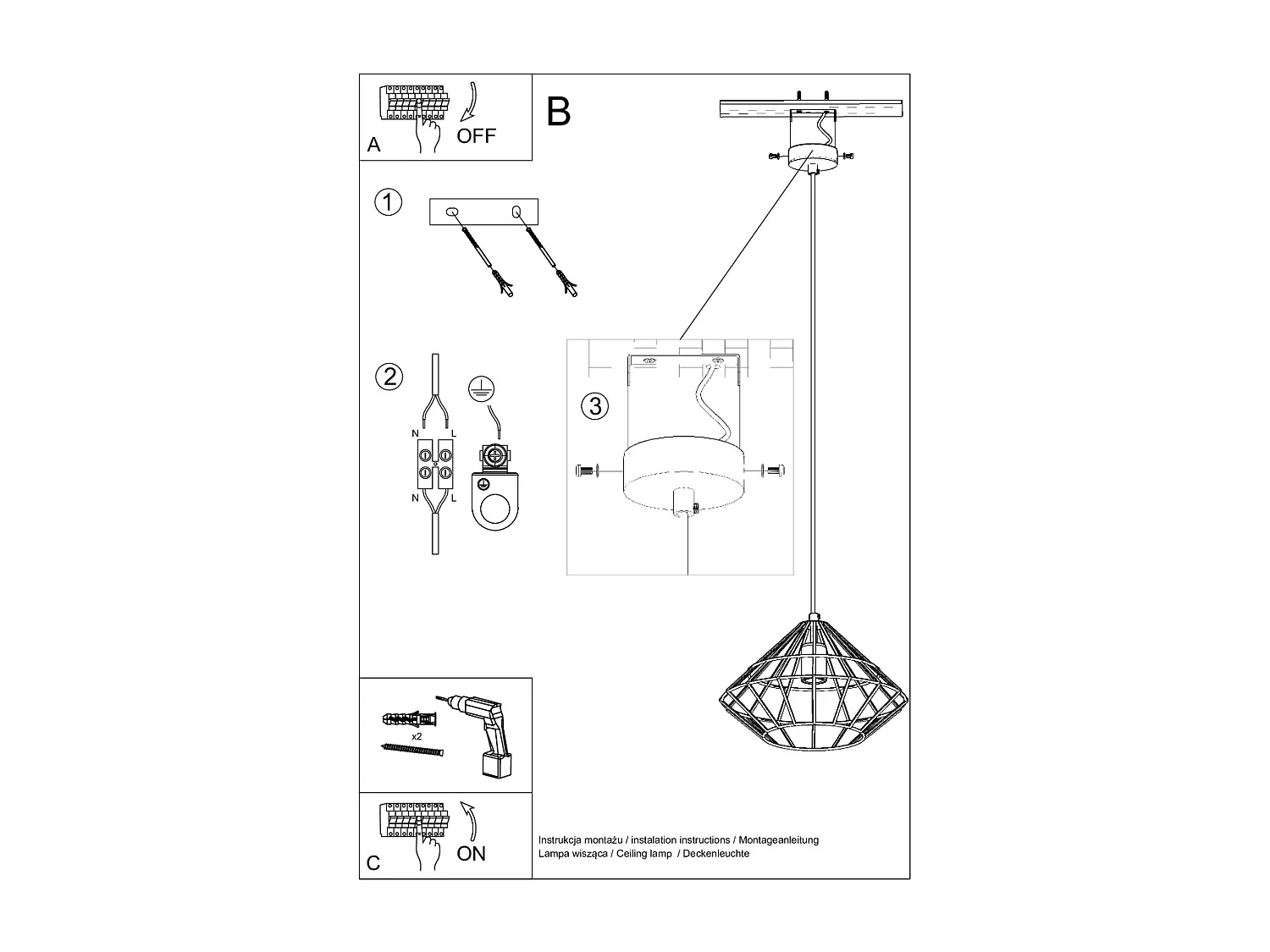 Lampes suspendues Neoteru industriel en acier - 1 sources lumineuses 3000K - L.32 x H.120 cm - blanc