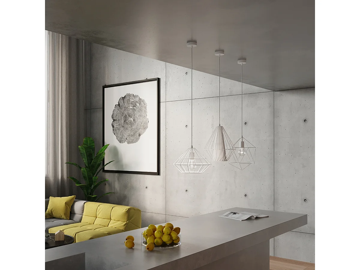 Lampes suspendues Neoteru industriel en acier - 1 sources lumineuses 3000K - L.32 x H.120 cm - blanc