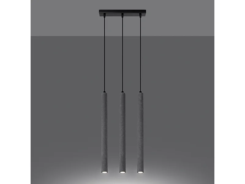 Lampes suspendues Brill moderne en béton - 3 sources lumineuses 3000K - L.30 x H.110 cm - gris