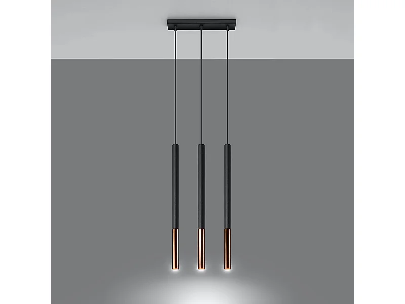 Lampes suspendues Flar moderne en acier - 3 sources lumineuses 3000K - L.30 x H.90 cm - noir/cuivre