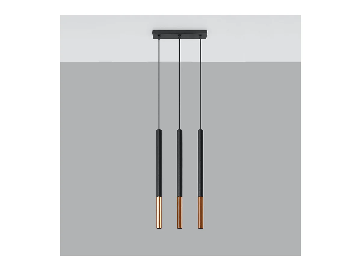 Lampes suspendues Flar moderne en acier - 3 sources lumineuses 3000K - L.30 x H.90 cm - noir/cuivre