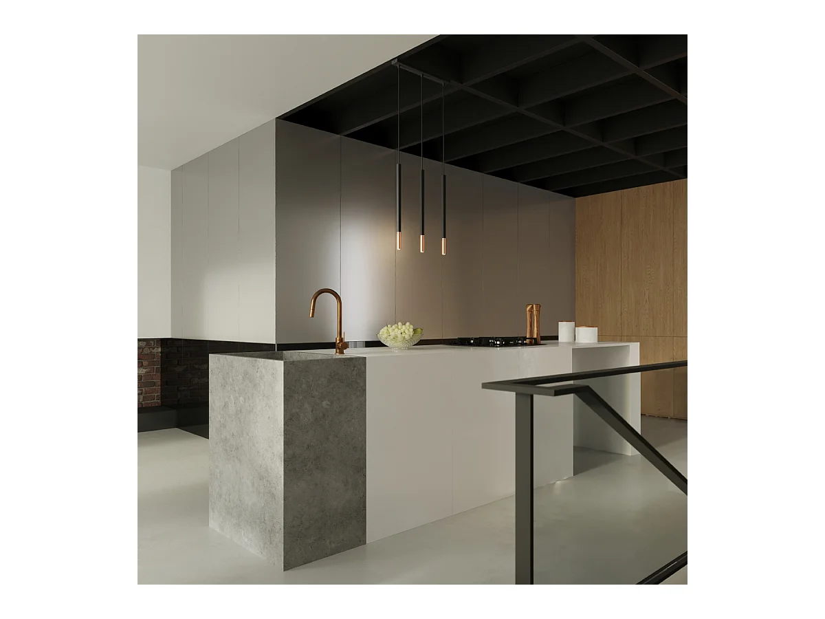 Lampes suspendues Flar moderne en acier - 3 sources lumineuses 3000K - L.30 x H.90 cm - noir/cuivre