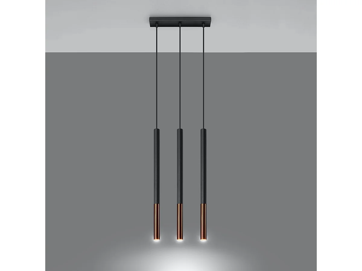 Lampes suspendues Flar moderne en acier - 3 sources lumineuses 3000K - L.30 x H.90 cm - noir/cuivre