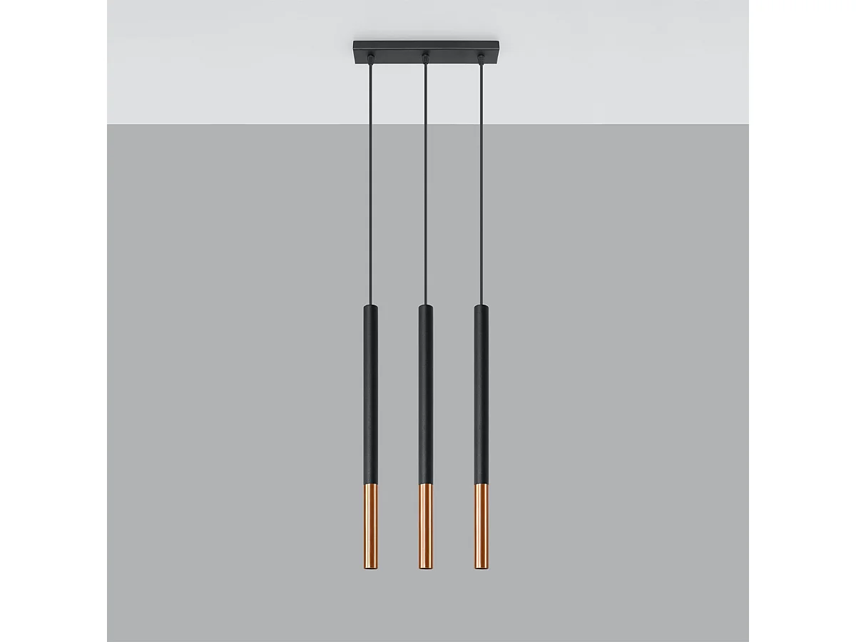 Lampes suspendues Flar moderne en acier - 3 sources lumineuses 3000K - L.30 x H.90 cm - noir/cuivre