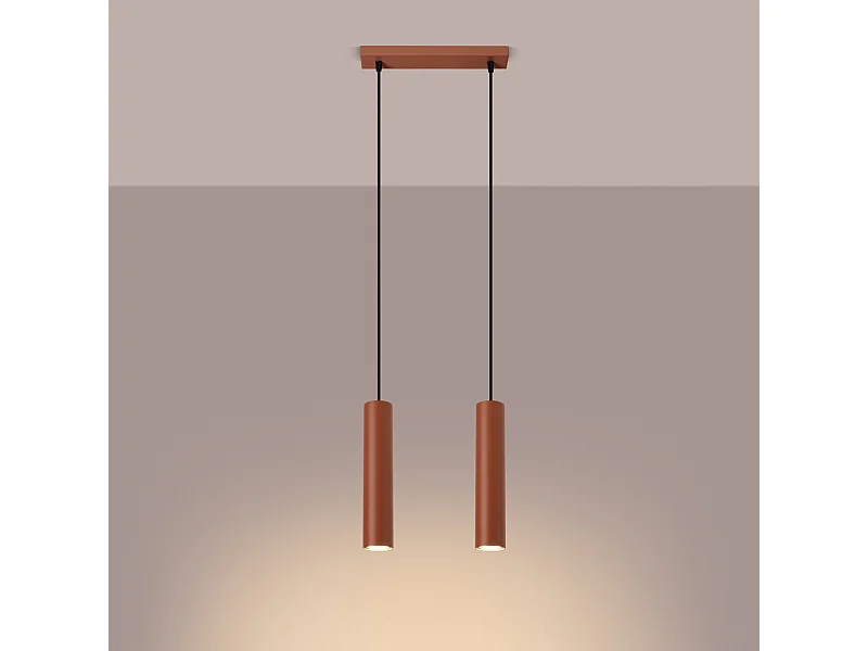 Lampa wisząca loft Toris, stal - 2 źródło światła 3000K - L.30 x H.105 cm - ochra czerwona