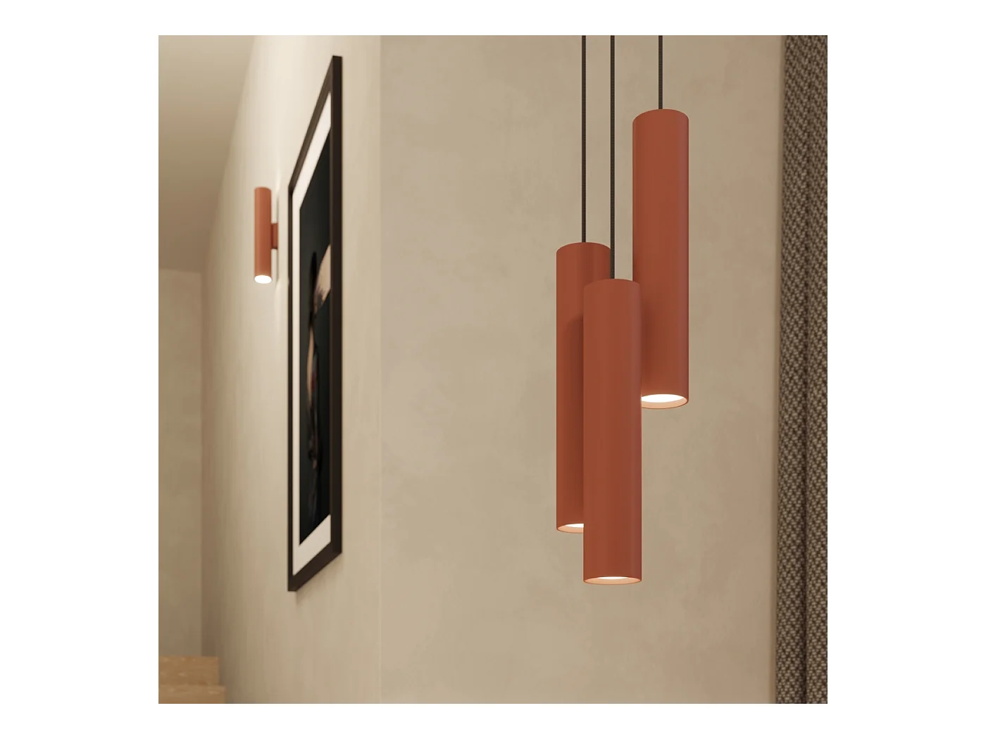 Lampa wisząca loft Toris, stal - 2 źródło światła 3000K - L.30 x H.105 cm - ochra czerwona