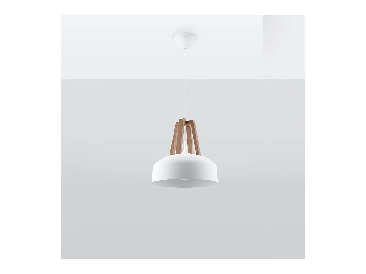Lampes suspendues Solivo moderne en acier/bois - 1 sources lumineuses 4000K - L.30 x H.85 cm - blanc/bois naturel