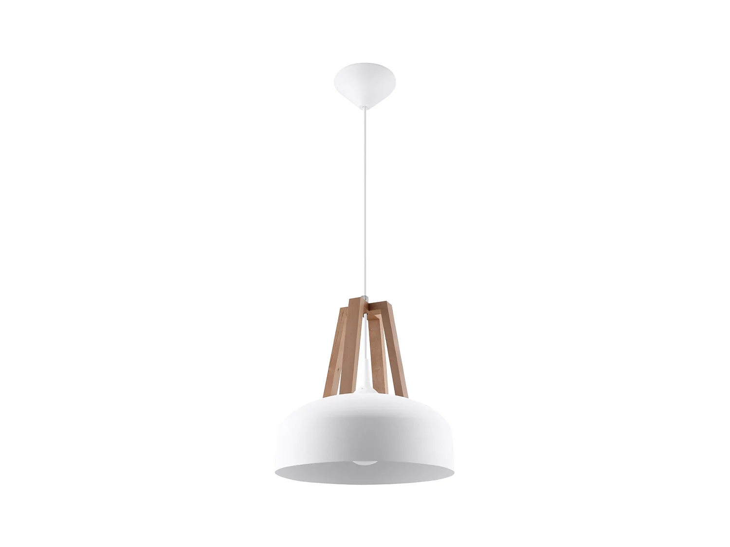 Lampes suspendues Solivo moderne en acier/bois - 1 sources lumineuses 4000K - L.30 x H.85 cm - blanc/bois naturel
