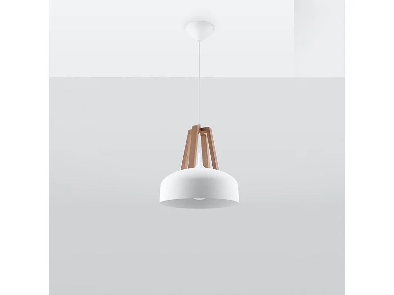 Lampy wiszące nowoczesny Solivo, stal/drewno - 1 źródło światła 4000K - L.30 x H.85 cm - biały/naturalne drewno