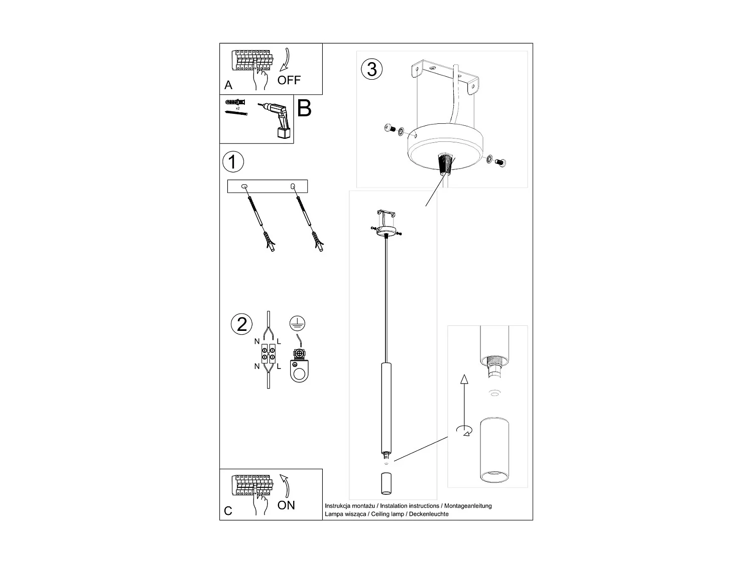 Lampes suspendues Eclim moderne en acier/verre - 1 sources lumineuses 3000K - L.8 x H.120 cm - blanc
