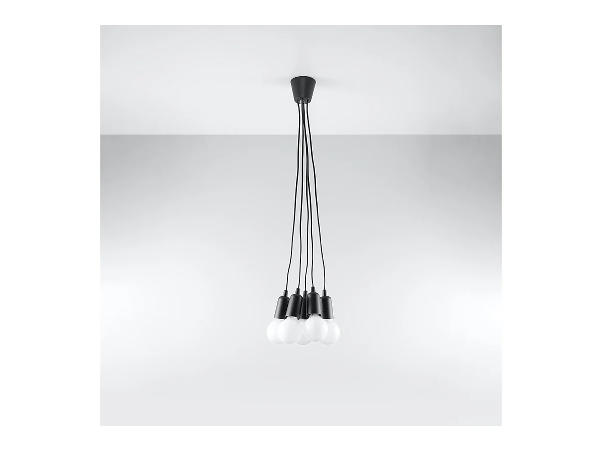 Lampes suspendues Astis moderne en PVC - 5 sources lumineuses 3000K - L.25 x H.90 cm - noir