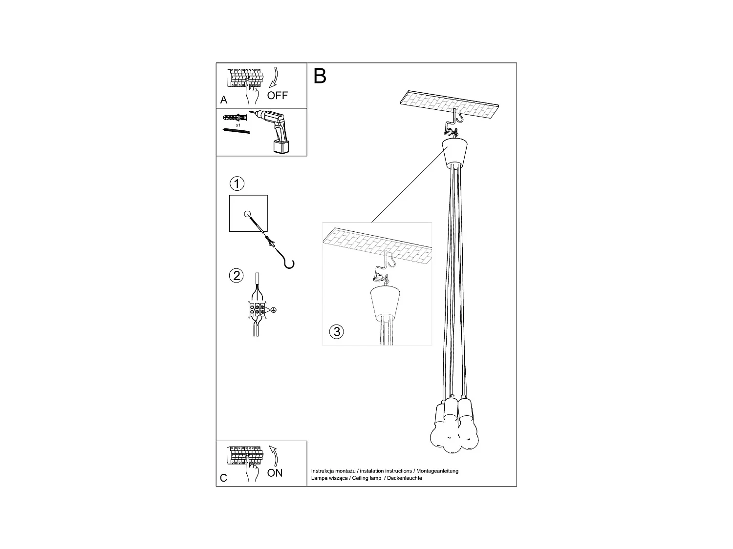 Lampes suspendues Astis moderne en PVC - 5 sources lumineuses 3000K - L.25 x H.90 cm - noir