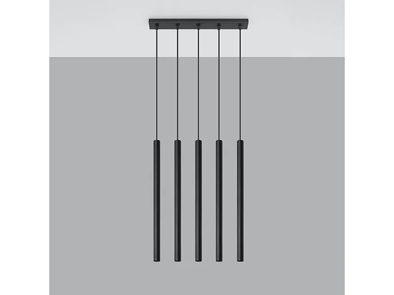 Lampes suspendues Brill moderne en acier - 5 sources lumineuses 4000K - L.45 x H.90 cm - noir